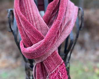 Handwoven Rayon Chenille Scarf in Dusty Rose, Handmade in the USA, Free Domestic Shipping