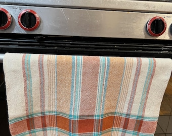 Handwoven Tea Towel in Cottolin, Orange & Green,  Made in the USA, Free Domestic Shipping