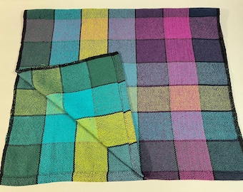 Handwoven Cottolin Large Tea Towel, Northern Lights in Green, Blue & Purples, Made in the USA