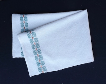 Handwoven Cotton Guest Towel: Turquoise & Orange Border