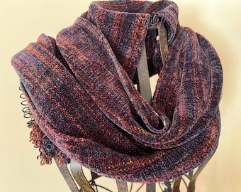 Handwoven Rayon Chenille Scarf in Tobacco, Made in the USA, Free Domestic Shipping