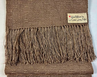 Handwoven Tencel ™Loycell Scarf in Fawn Brown, Made in the USA