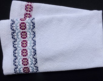 Handwoven Hand Towel, Guest Towel in Blues and Fuchsia Cotton
