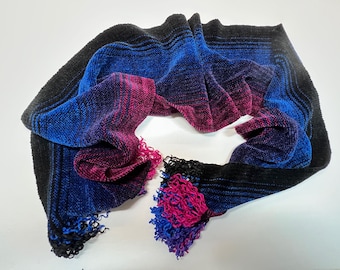 Handwoven Rayon Chenille Scarf, Jacket Length, in Black, Blue, Purple, Fuscia, Made in the USA
