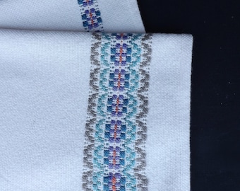 Handwoven Cotton Guest Towel: Teal & Gray Border