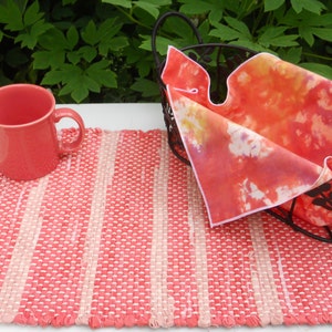 Handwoven Flamingo Rag Placemat & Handmade Matching Napkin, Set of 1
