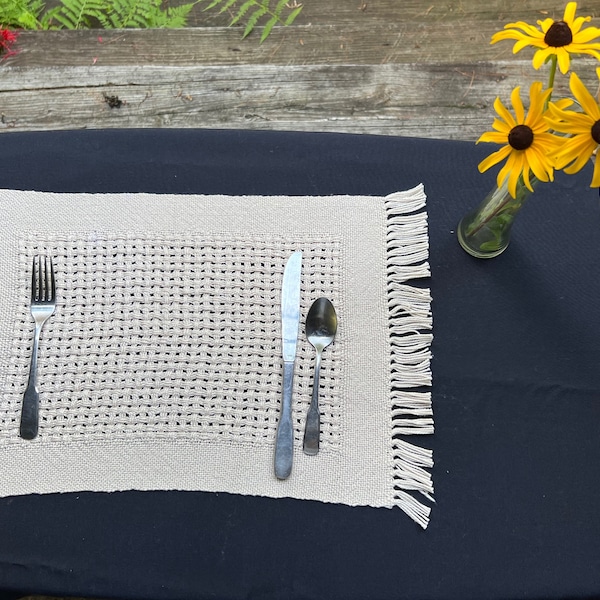 Handwoven Placemat in Natural Color Cotton, Basket Weave Design, Made in the USA, Priced Individually