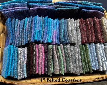 Handwoven Felted Wool Coasters, Set of 4, Various Color Options, Made in the USA