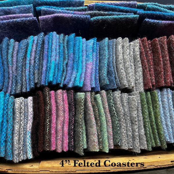 Handwoven Felted Wool Coasters, Set of 4, Various Color Options, Made in the USA