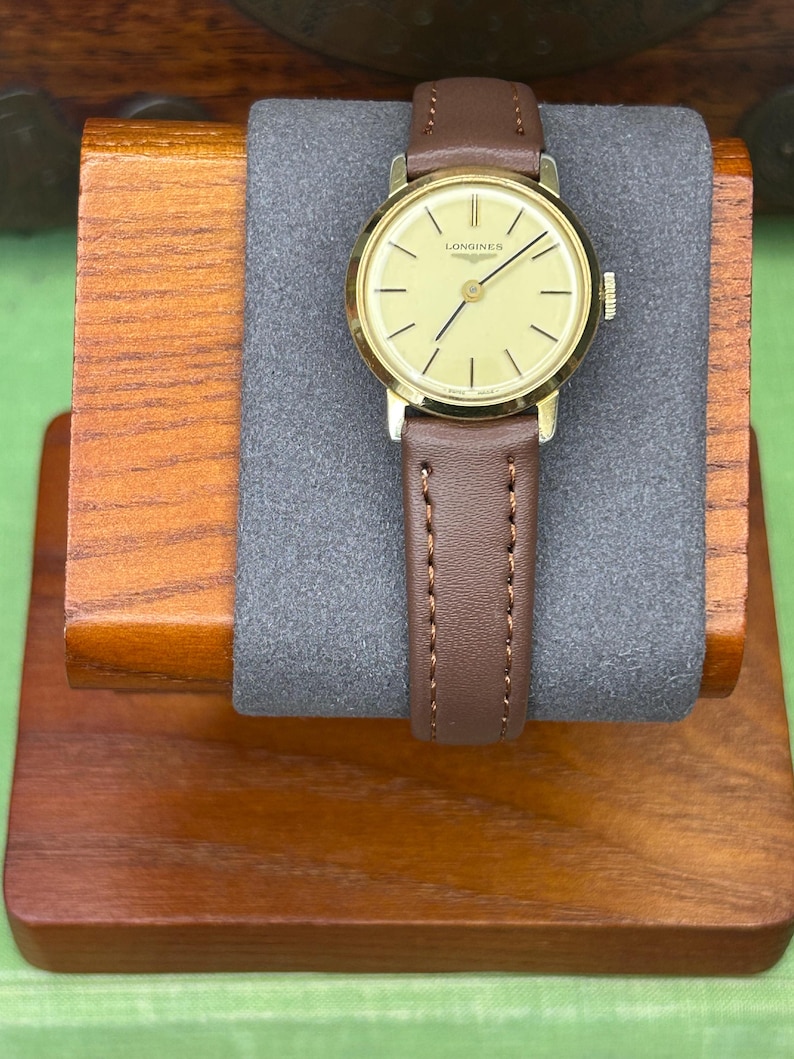 Vintage Longines ladies watch with gold plated case and gold dial. Mechanical  movement. Running, serviced, keeps time, working