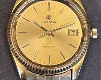 Vintage 1980's era Cyma Quartz watch, Serviced, Running and keeping time! Original Bracelet.