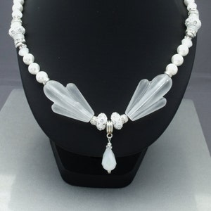 Vintage Art Deco Beads Surrounded With White Pearls & Rhinestone Statement Necklace