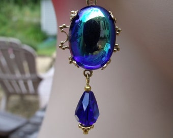 Cobalt Blue Vintage Stones & Gold Drop Earrings