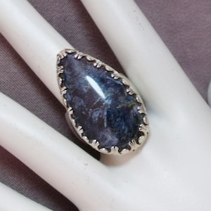Blue Pietersite Sterling Ring, Pear Pietersite Statement Ring, Handcrafted Statement Ring, Blue Teardrop Sterling Statement Ring