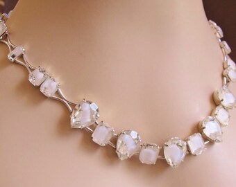 Vintage in klarem Kristall mit weißen Givre Set Strass Halskette