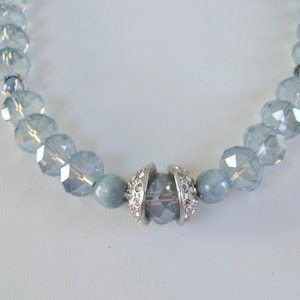 Serene Blue Gray Luster Opalescent Crystal Statement Necklace
