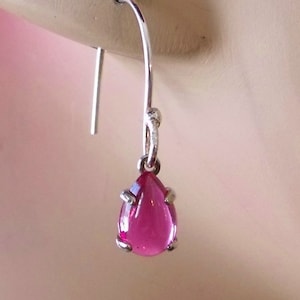Deep Rose Pear Cut Ruby & Sterling Silver Drop Earrings
