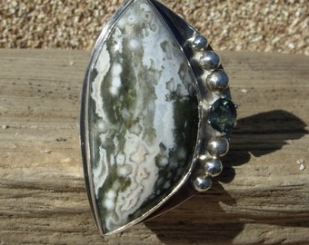 Freeform Green Ocean Jasper & Emerald Ring