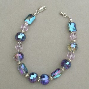 Dazzling Shades Of Purples & Blues With Genuine Amethyst Faceted Cubes With Sterling Silver Bracelet