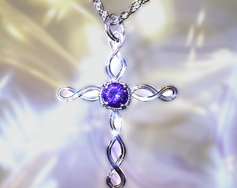 Infnity Knot Celtic Inspired Womans Cross Pendant Necklace in any Birthstone Handmade in Silver FREE SHIPPING