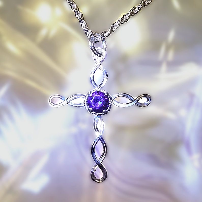 Infnity Knot Celtic Inspired Womans Cross Pendant Necklace in any Birthstone Handmade in Silver FREE SHIPPING imagem 1