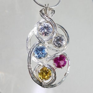 Mom and Child Birthstone Necklace Pendant With Multiple Birthstones Handmade in Silver image 9