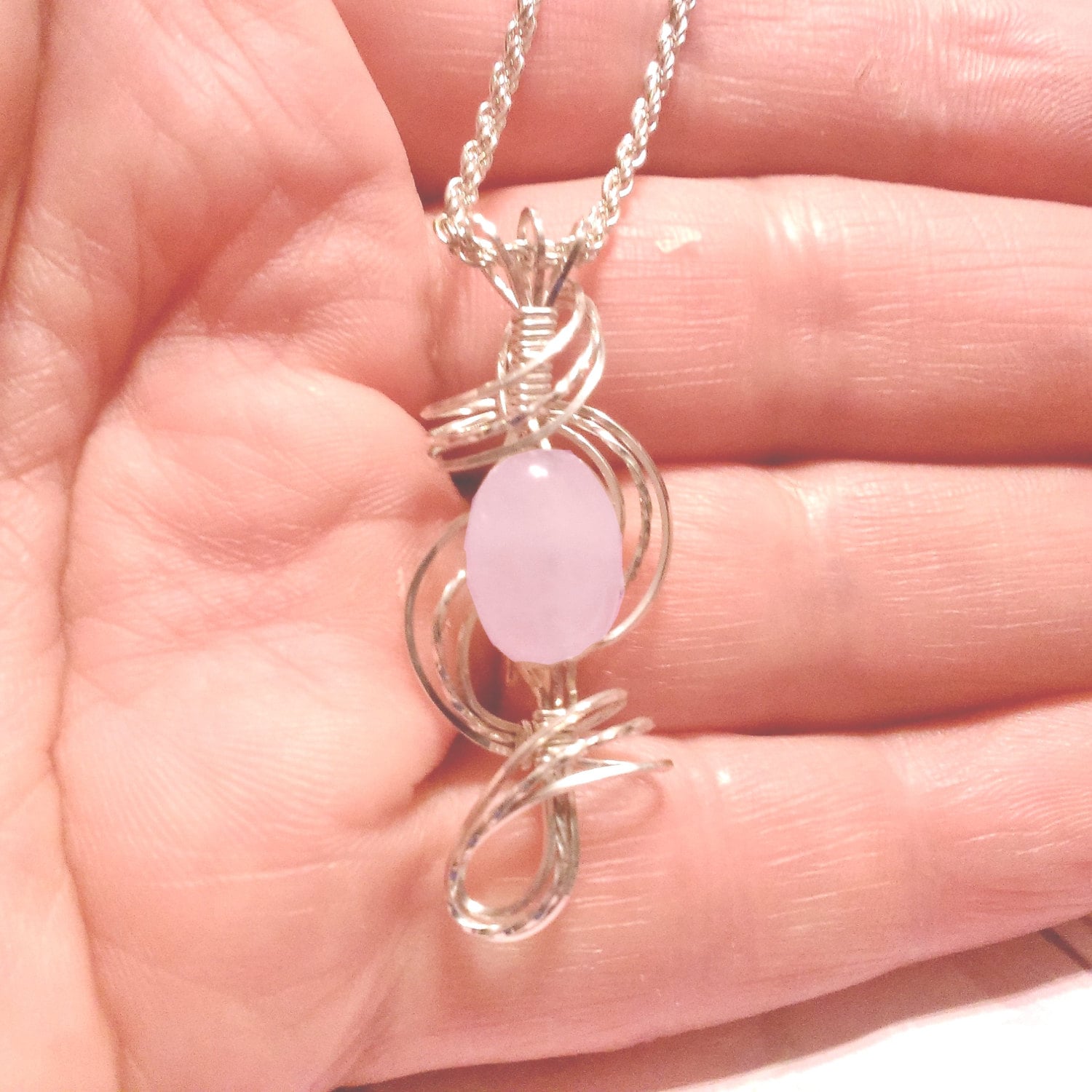 Pink Rose Quartz Earrings and Pendant Set Wire Wrapped Womans Etsy