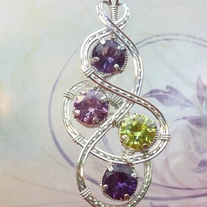 Mom and Child Birthstone Necklace Pendant With Multiple Birthstones Handmade in Silver image 2