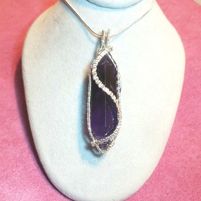 Amethyst Crystal Pendant Womans Necklace Pendant Wire Wrapped Jewelry Handmade in Silver with Free Shipping image 1