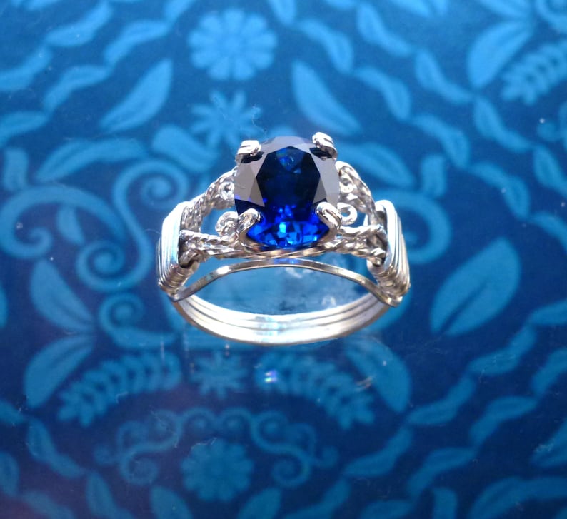 Blue Sapphire Ring Wire Wrapped Womans Jewelry Handmade in Silver FREE SHIPPING image 4