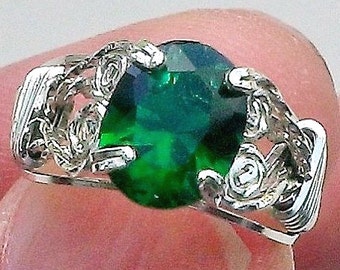 Emerald May Birthstone Ring Wire Wrapped Womans Jewelry Handmade in Silver FREE SHIPPING