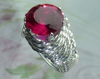 Julio Piedra de nacimiento Rojo Rubí Anillo Alambre Envuelto Joyería Hecha a Mano en Plata ENVÍO GRATIS