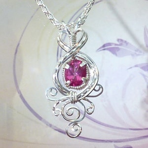 Pink Sapphire Womans Pendant Necklace Wire Wrapped Jewelry Handmade in Silver FREE SHIPPING image 2