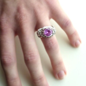 Pink Sapphire Womens Ring Wire Wrapped Jewelry Handmade in SIlver FREE SHIPPING image 3