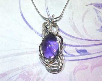 Purple Amethyst Pendant Womans Necklace Pendant Wire Wrapped Jewelry Handmade in Silver with Free Shipping