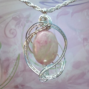 Pink Peruvian Opal Necklace Pendant Wire Wrapped Jewelry Handmade in Silver