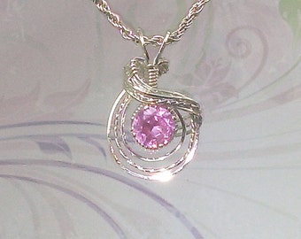 Choose Your Birthstone Womans Pendant Necklace Wire Wrapped Jewelry Handmade in Silver FREE SHIPPING