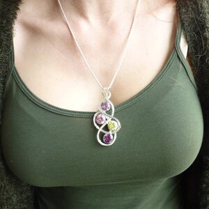 Mom and Child Birthstone Necklace Pendant With Multiple Birthstones Handmade in Silver image 5