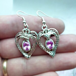 Nested Heart Birthstone Dangle Earrings Wire Wrapped Jewelry Handmade in Silver FREE SHIPPING image 2