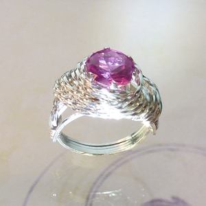 Pink Sapphire Womens Ring Wire Wrapped Jewelry Handmade in SIlver FREE SHIPPING image 1