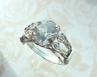 White Sapphire Ring Wire Wrapped Jewelry Handmade in SIlver FREE SHIPPING