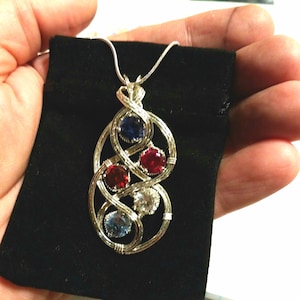 Mom and Child Birthstone Necklace Pendant With Multiple Birthstones Handmade in Silver image 7