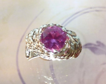 Birthstone Ring With Your Choice of Gem Wire Wrapped Handmade in Silver FREE SHIPPING