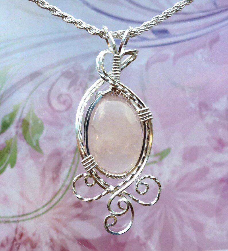 Pink Rose Quartz Womans Pendant Necklace Wire Wrapped Jewelry - Etsy