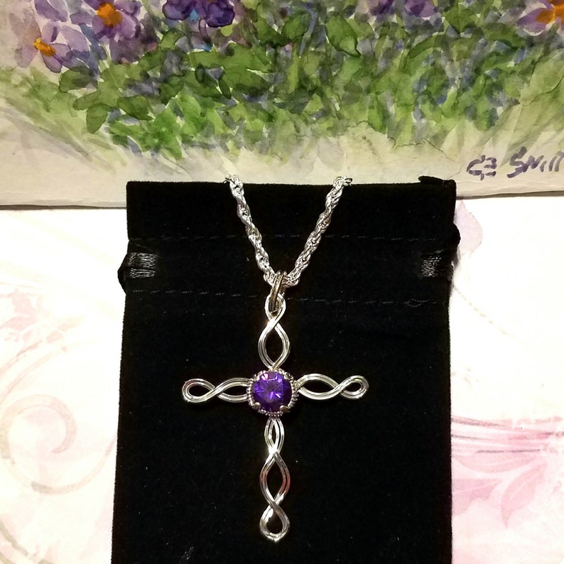 Infnity Knot Celtic Inspired Womans Cross Pendant Necklace in any Birthstone Handmade in Silver FREE SHIPPING image 2