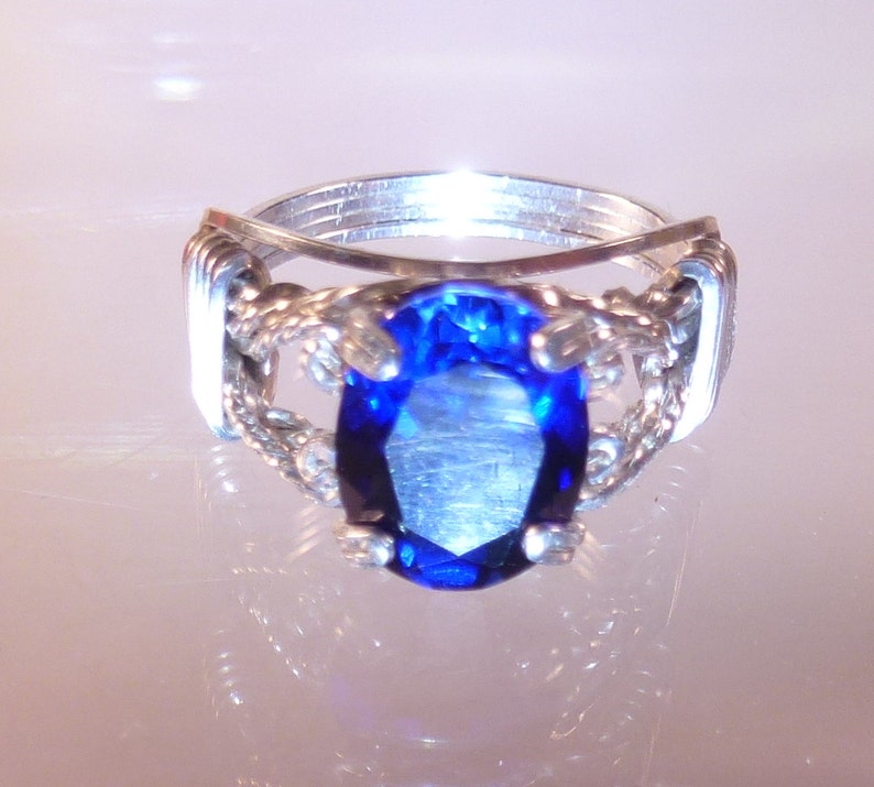 Blue Sapphire Ring Wire Wrapped Womans Jewelry Handmade in Silver FREE SHIPPING image 6