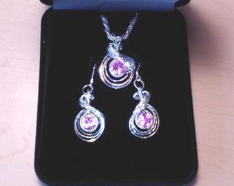 Personalize Your Birthstone Womans Pendant Earrings Set Wire Wrapped Jewelry Handmade in Silver FREE SHIPPING