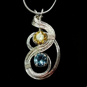Personalized Two Birthstone Wedding Engagement Girlfriend Gift Necklace Pendant Wire Wrapped Handmade in Silver image 6