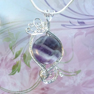 Purple Chevron Amethyst Womans Pendant Necklace Wire Wrapped Jewelry Handmade in Silver With Free Shipping image 1