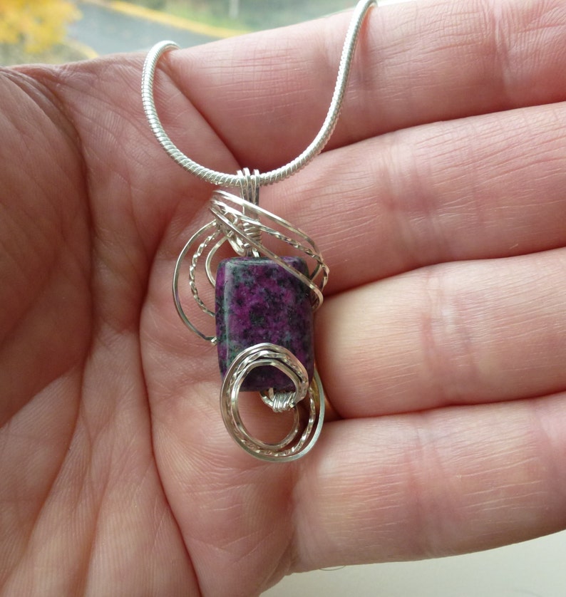 Purple Zoisite Womans Pendant Necklace Wire Wrapped Jewelry Handmade in Silver image 2